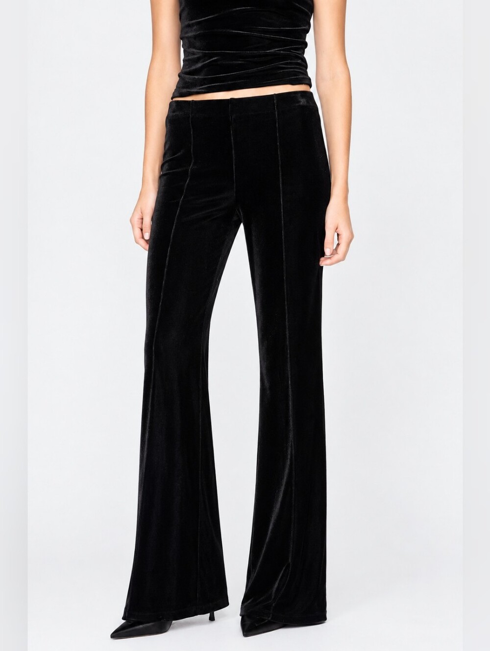 MANGO Black Velvet Wide-Leg Pants XXL Seam Detail Cocktail Party Luxe Sexy